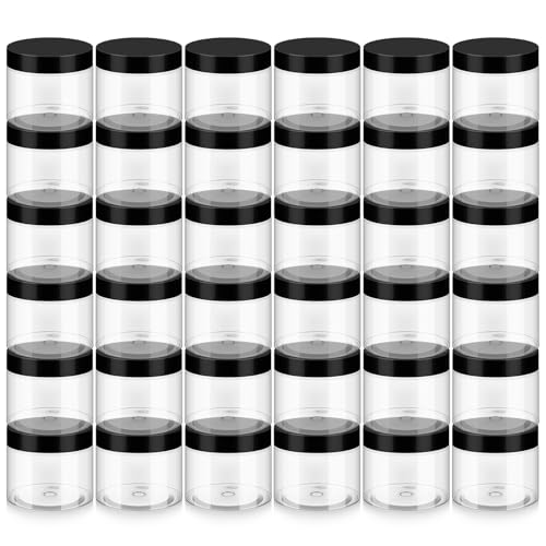 Loretoy 36 Pack 6 OZ Household Plastic Jars with Lids, BPA Free, Reusable, Refillable Transparent Cosmetic Containers for Bath Salts, Cosmetics, Powders, Beauty Product and Small Accessories, Black - color: Black, size: 6 Ounce