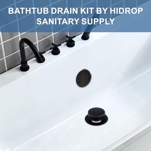 HIDROP Matte Black Tip Toe Tub Drain Trim Kit, 2-Hole Overflow Faceplate | Stainless Steel Bathtub Drain, Universal Fine/Coarse Thread fit 1-3/8" or 1-1/2" Tub Drain, Drain Replacement Kit - color: Black, style: 2 Holes