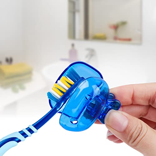 Hxezoc 4 Pack Toothbrush Covers Toothbrush Holders Cute Toothbrush Protector Cap Brush Pod Case Protective Portable Plastic Clip for Household Travel, Camping, Bathroom, School, Business - color: Red, Green, Blue, Clear