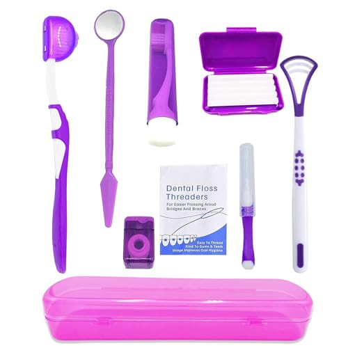 Portable Orthodontic Oral Care Kit for Braces - Interdental Brush Dental Wax Dental Floss Toothbrush Cleaning Kit(Purple) - color: Purple