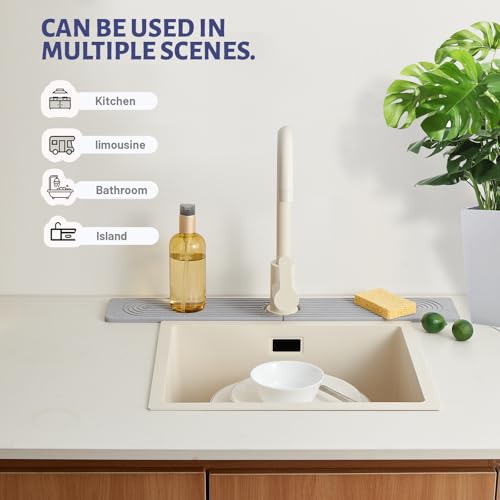 Fast Drying Stone Faucet Mat for Kitchen Sink with Raised Feet | Diatomaceous Earth Sink Mat , Quick Dry Water Absorbing Stone Tray, Faucet Splash Guard for Kitchen Sink, (Grey 23.6" x 3.9") - color: Gray.23.6" x 3.9"