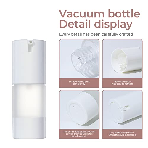 LONGWAY 0.5 Oz 15ml Airless Pump Bottles,Small Plastic Travel Vacuum Cosmetic Pump Bottles for Lotion and Cream(Pack of 6, Frosted) - size: 15 ml