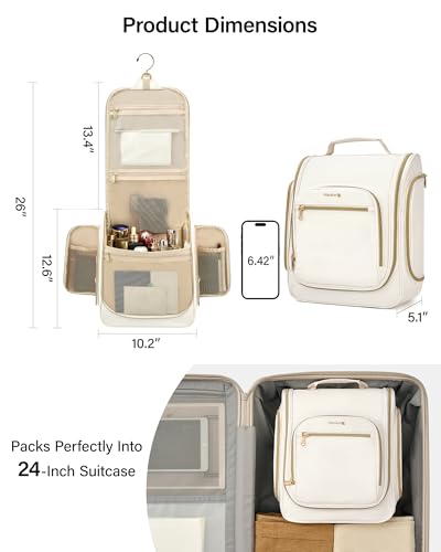 Hanke Hanging Travel Toiletry Bag for Men and Women, Water-Resistant Toiletries Bag Makeup Organizer with Hook, Cosmetic Bag for Bathroom & Travel Essentials Accessories, Off White - color: Off White