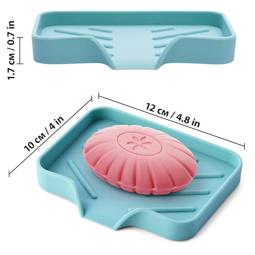 Light Green Silicone Soap Dish Tray, Self-Draining Soap Holder for Bar Soap, Silicone Soap Tray with Drainage, Soap Dishes for Kitchen Counter - color: Light Green, size: S(4.7X3.5) 1 PC