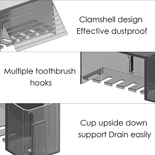 Linkidea 5 Slots Wall Mount Toothbrush Holder with Cover for Bathroom, Plastic Storage Organizer for Toothpaste, Gargle Cup, Compatible with Oral-B Cross Action, Colgate Renewal (Gray) - color: Grey, size: Medium