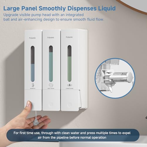 Shampoo and Conditioner Dispenser - Shower Soap Dispenser Wall Mounted No Drill - Shampoo Conditioner Body Wash Dispenser 3 Chamber - Easy Install for Bathroom Hotel White 1200ml - color: White 3