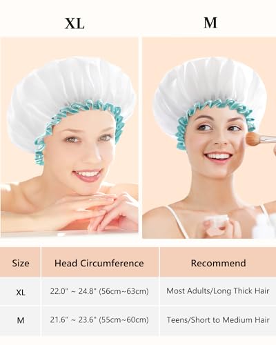 mikimini Shower Cap for Women and Girls,Reusable,Waterproof, Washable, Cute and Soft,White - color: White, size: Medium (Pack of 1)
