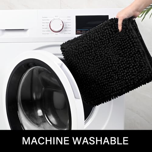 LOCHAS Luxury Bathroom Rug Shaggy Bath Mat 24 x 48 Inch, Washable Non Slip Bath Rugs for Bathroom Shower, Soft Plush Chenille Absorbent Carpets Mats, Black - color: Black, size: 2' X 4' (24''x48'')