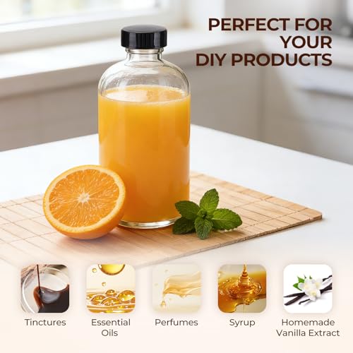 3 Pack,16 OZ Clear Glass Bottles Boston Round Sample Refillable Bottles with Black Caps, Perfect Glass Containers for kombucha, Secondary Fermentation,Storing condiment,Homemade Essential Oils - color: Clear