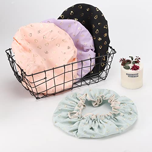 Tbestmax 4 Pcs Shower Caps Hat for Women and Girl, Reusable Waterproof Bath Cap Double Waterproof Layers - color: 4 Pack - Heart