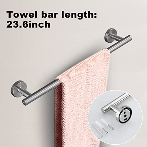 10Pcs Bath Tower Set, Includes 23.6 inch & 16 inch Towel Bars, Hooks, Rings & Toilet Paper Holder - Brushed Nickel - color: Brushed Silver, size: 24-16inch