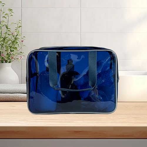 PVC Clear Pure Color Transparent Large Zipper Cosmetic Pouch Travel Makeup Cosmetic Bag with Handle for Travel Bathroom Toiletry Organizer (A23014-101-23) - color: A23014-101-23