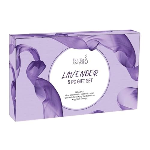 Fragrance Bath & Body Collection Gift Box, Includes Shower Gel, Body Lotion, Body Scrub, Bath Bomb & Sponge (Lavender) – Mother's Day Gift for Mom