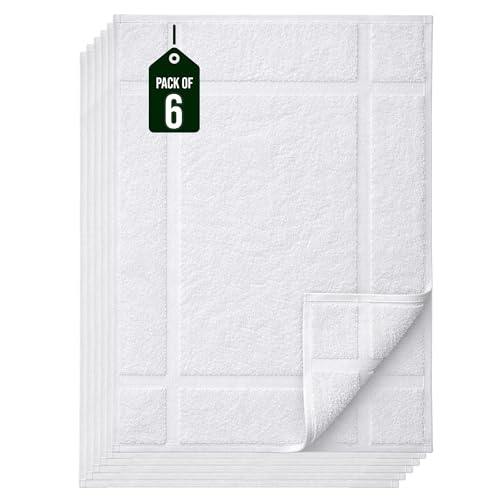 Pearl Linens Pack of 6 100% Cotton Bath Mat Towels,18x25 inches, Soft & Absorbent Floor Towels for Bathroom, Not Bathroom Rugs, After Shower Mat, 781 GSM, Machine Washable, Airbnb Essentials, White - color: White, size: 18x25 - Set of 6