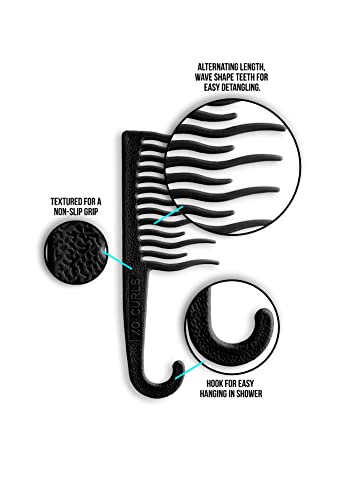 XO Curls Shower detangling hair comb, Wide tooth comb, Comb with hook for easy hanging in shower, Gentle on Scalp, Hair comb for with curly & wavy hair - color: Black
