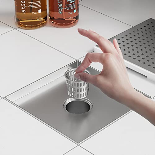 Neodrain Square Shower Drain with Removable Quadrato Pattern Grate, Brushed 304 Stainless Steel Square Drain, with Watermark&CUPC Certified, Hair Strainer (Stainless, 8 in) - color: Stainless, size: 8 IN