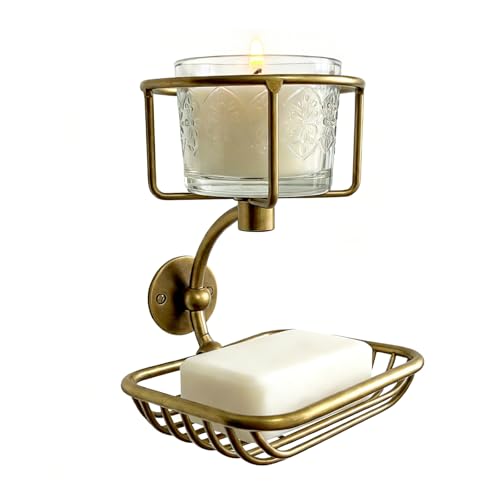 Bar Soap Holder Wall Mounted, Soap Container with Candle/Vase Holder, Farmhouse Elegant Rustic Bathroom Decor, Soap Dish for Shower Bathtub - color: Vintage