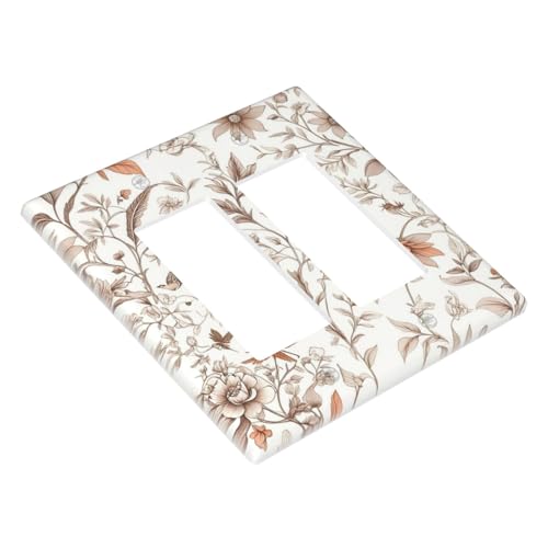 Light Switch Cover Plate Boho Floral Beige Flower And Leaf Botanical 2 Gang Double Rocker Outlet Covers Decorative Switch plates Electrical Wall Plates GFCI for Bathroom Bedroom Decor - color: Boho Floral Beige Flower And Leaf Botanical, size: 2 Gang Doub