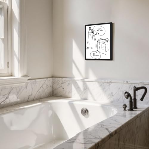 Urmoya Black and White Funny Toiletries Bathroom Wall Art, Modern Minimalistic Bathroom Sign Wall Decor with Humorous Canvas Print, Cute Art Prints Ready to Hang 8x10 Inch Wood Framed - color: Toiletries, size: 10"L x 8"W