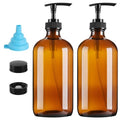 GIVAMEIHF Amber Glass Dispenser Bottles 2-Pack, 16oz Refillable Amber Glass Soap Dispenser with Pump, Brown Glass Containers for Kitchen & Bathroom - Dish Soap,Lotion,Shampoo,Conditioner & Body Wash