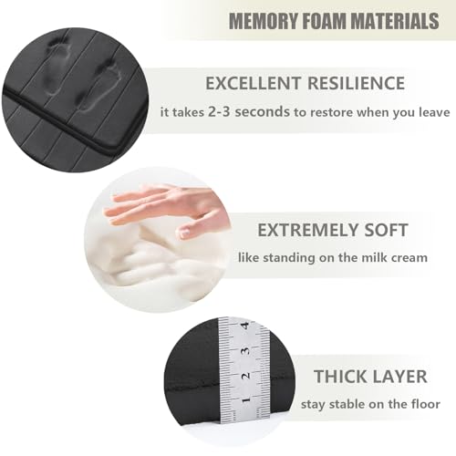 Bathroom Rugs Set 3 Piece, Memory Foam Non-Slip Extra Absorbent Shaggy Soft Bath Mat, Machine Washable Bathroom Carpets for Bedroom, Black - color: Black