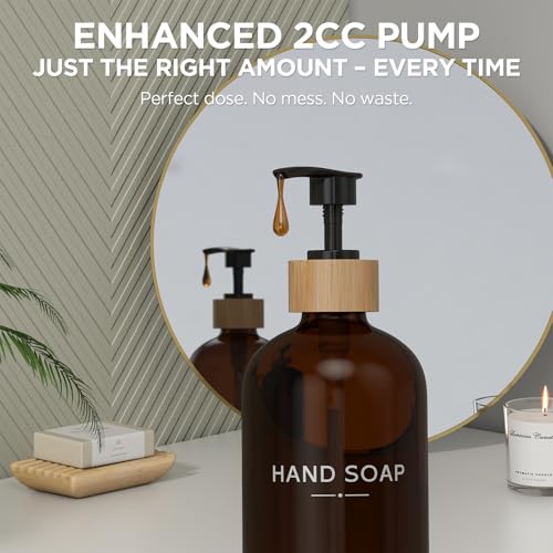 Hand and Dish Soap Dispenser Set,16oz Glass Bottles with Bamboo Pumps & Tray,Countertop Soap Dispensers for Kitchen,Luxury, Minimalist & Farmhouse Decor - color: Hand Dish (Amber)