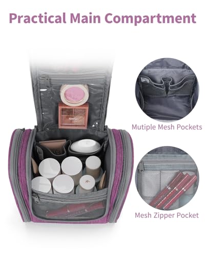 Narwey Small Hanging Toiletry Bag Women Travel Makeup Bag Organizer Toiletries Bag for Travel Size Essentials Accessories Cosmetics (Medium, Dark Purple) - color: AA-Purple, size: Medium