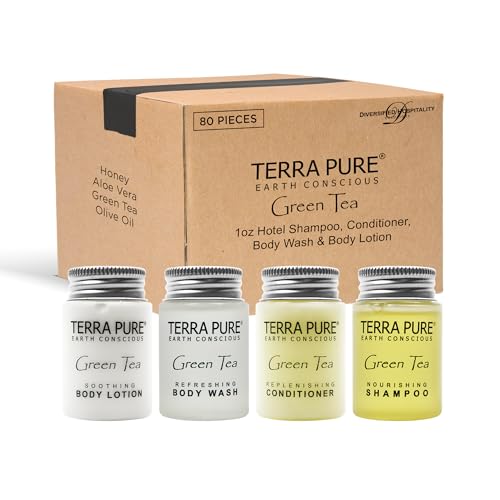 Terra Pure Green Tea Toiletries Set | 1-Shoppe Amenities Kit | 1oz Shampoo & Conditioner, Body Wash, Lotion | Travel Size | 80 Pieces - style: 80 PIECES