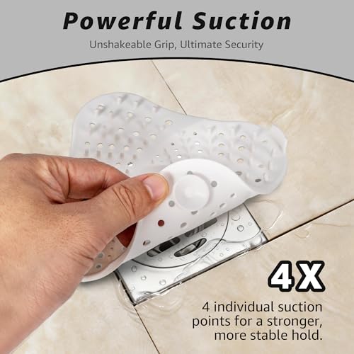 Silicone Hair Catchers Drain Screens 2-Pack, 5.31-inch Square Shower Drain Protectors Strainers with Suction Cup Suit for Showers, bathrooms, Sinks, Floor drains (White)