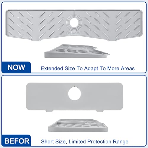 Faucet Mat for Kitchen Sink – 24” x 5.1” Extra-Long Silicone Splash Guard with 10° Slope & Upgraded Drainage – Gen 3 Sink Water Catcher & Sponge Holder for Kitchen, Bathroom (Gray) - color: Gray, size: 24 in