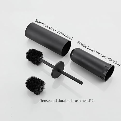 Matte Black Toilet Brush and Holder Set - Stainless Steel Toilet Bowl Scrubber with Replaceable Head & Splash Guard - color: Matte Black