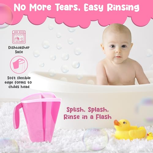 Tear-Free Bathing Experience with Rinse Cup - Soft Flexible Edge, Comfortable Handling & 40 Oz Capacity - color: Pink