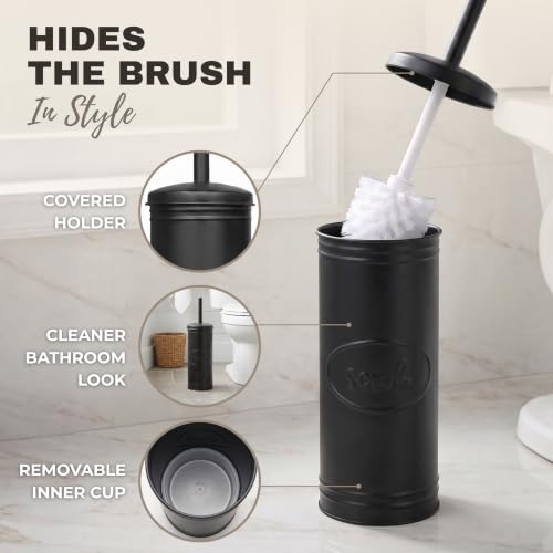 Autumn Alley Farmhouse Bathroom Trash Can and Toilet Brush Set - Rustic Bathroom Accessories for Charming Bathroom Décor, Matte Black Heavy Gauge Metal - color: Matte Black
