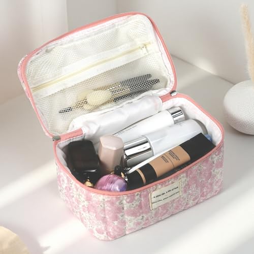 Gosect Large Makeup Bag, Cute Cosmetic Bag for Women Girls, Floral Coquette Aesthetic Toiletry Bag, Travel Make Up Organizer Bag (Crushed Flower) - color: 026Crushed Flower