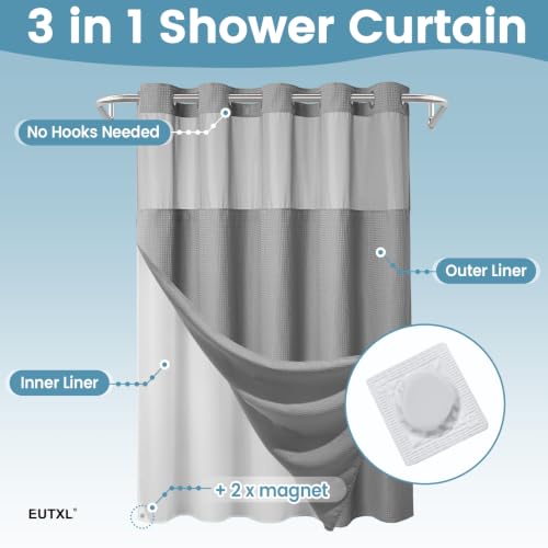 EUTXL 256GSM Heavyweight Waffle Weave Shower Curtain with Snap-in Liner, Extra Thick & Luxury Weighted Fabric Bath Curtain Set, 71W x 74H, Grey - color: Grey, size: 71"W x 74"L (Pack of 1)