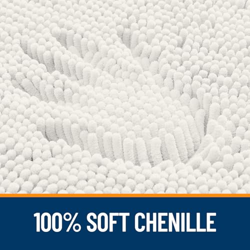 OLANLY Toilet Rugs U-Shaped 20x20, Extra Soft Absorbent Chenille Contour Bathroom Rugs for Toilet, Dry Quickly, Machine Washable, Non-Slip Bath Mat, Ivory - color: Ivory, size: 20" X 20" Contour Rug