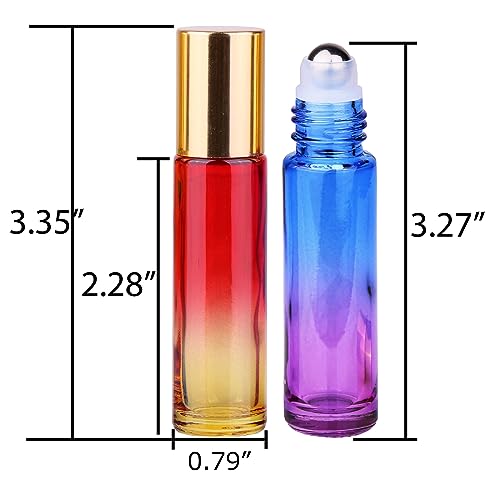 inice 24 10ml Essential Oils Roller Bottles Gradient Color Thick Glass Roll on Bottle Golden Metal Cap for Travel - color: 24 PACK Gradient Color Roller Bottles