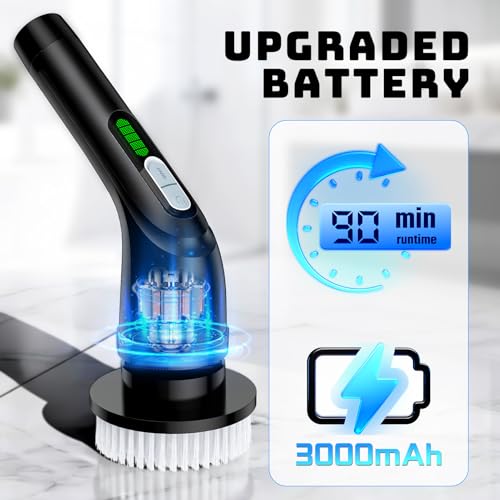 Electric Spin Cleaning Brush, Comes with 7 Reusable Brush Attachments & Adjustable Extension Handle