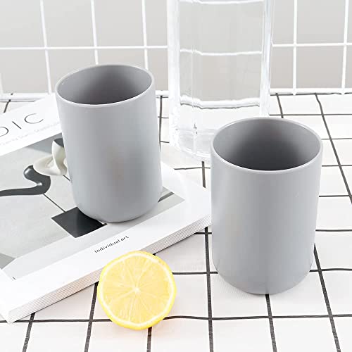 Bathroom Tumblers 2Pcs, Mouthwash Cup, Toothbrush Holders, Drink Mug, Pen Holder, Unbreakable Dishwasher Safe, 10fl.oz(300ml)/Pcs (Grey & Grey) - color: Grey&grey