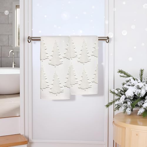 2 Pack Christmas Tree Hand Towels 100% Cotton Jacquard Holiday Kitchen Dish Towels Retro Neutral Beige Bathroom Towels Set Gift Seasonal Xmas Winter Bathroom Decor (Beige Christmas Tree) - color: Beige Christmas Tree