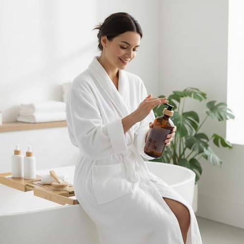 SAVVY & SORTED Amber Glass Body Lotion Dispenser with Pump, Soap Dispenser Bathroom Set, Refillable Glass Lotion Bottle with Label, Matching Soap and Lotion Dispenser Set Available, 17 Fl Oz / 500 ml - color: Amber - Body Lotion 500 Ml