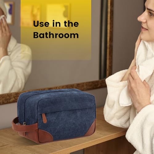 Vorspack Large Travel Toiletry Bag - Hanging Toiletry Bag for Men Water Resistant Canvas Shaving Bag with Large Capacity for Home Travel - Navy Blue - color: Navy Blue, size: Large