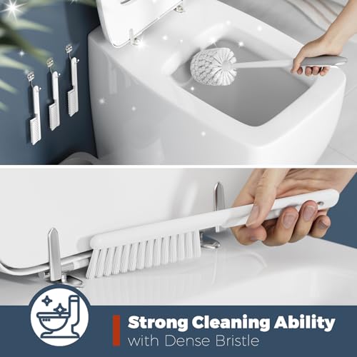 Holaloha Toilet Brush, 3 Pack Toilet Brush and Holder Set Bathroom Accessories, Toilet Bowl Brush and Holder with 3 Crevice Brush for Bathroom, Toilet Scrubber Brush (White) - color: White