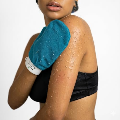 Kessa Exfoliating Mitt – Teal for Radiant Skin | Microdermabrasion, Removes dead skin, dirt and grime, spray tan removal - color: Teal Blue, size: 1 Count (Pack of 1)