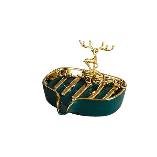 Soap Dish, Luxurious Ceramic Soap Dish Self Draining Soap Holder Tray Easy Cleaning Soap Saver for Shower Bathroom Kitchen Sink Bathtub Hotel Travel(Green Painted in Gold) - color: Green Painted in Gold