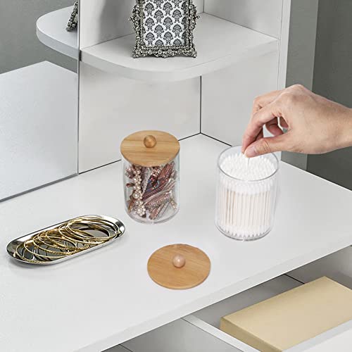 Tbestmax 10-Ounce Qtip Holder Bathroom Jars Canisters for Cotton Ball Swab Pad Storage Dispenzer, Bamboo Lid (2 Pack) - color: Group A - 2 Pcs 10 oz