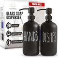 Sunrise Premium 16 OZ Thick Black Glass Soap Dispenser, Matte Black Stainless Steel Pump 2 Pack, Hand and Dish Soap Dispenser Set for Bathroom with 6 Waterproof Labels - color: Matte Black Stainless Steel Pump - Black Glass