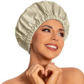 Edoneery Reusable Shower Caps for Women, Waterproof Long Hair Bonnet | Washable Design, Wide Elastic Band, Large Fit, Holds Long Hair, Braids Friendly, Bath Accessories, Spa, Travel - color: Gray Yellow