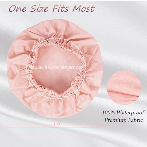 Reusable Shower Cap for Women – Large Waterproof Satin Shower Bonnet for Long, Curly & Braided Hair, Washable Bath Hair Cover, Pink - color: Pink
