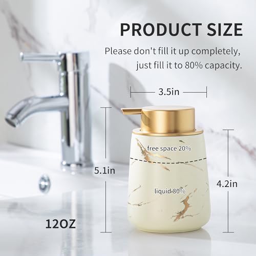 Enra Ceramic Gold Soap Dispenser, 12 oz Modern Liquid Hand Soap Dispenser for Bathroom Kitchen with Easy-to-Press(Gold Liquid Type-Beige) - color: Gold Liquid Type-beige